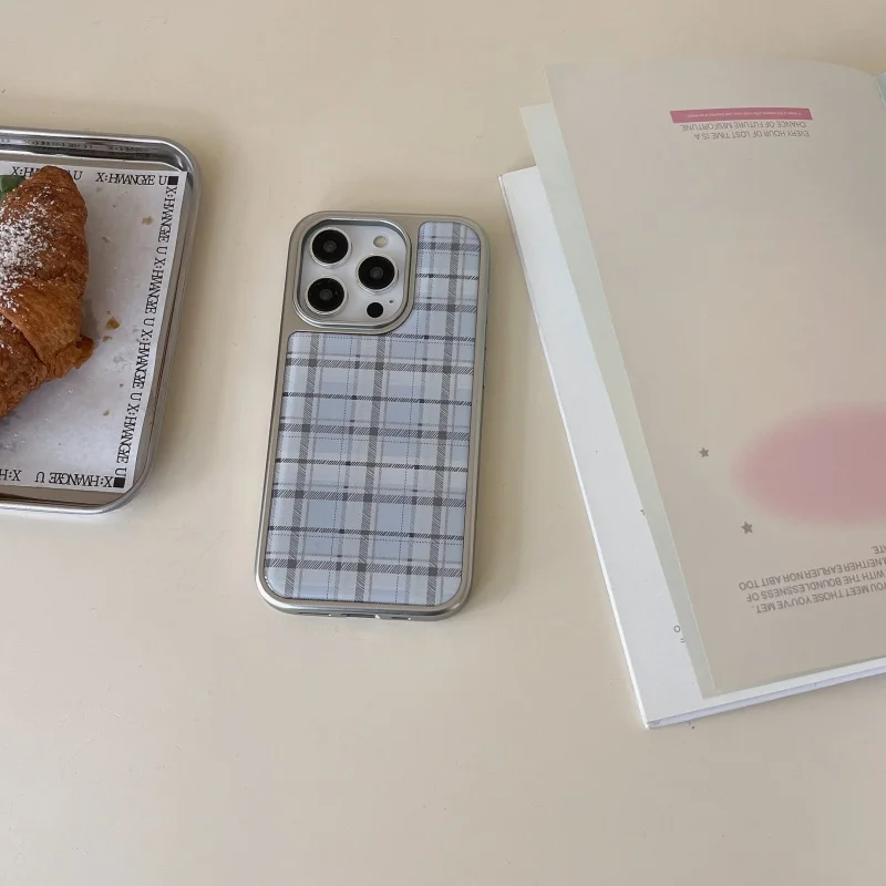 Phone Cases Blue - 한국 인스 에폭시 블루 체크무늬 패턴
