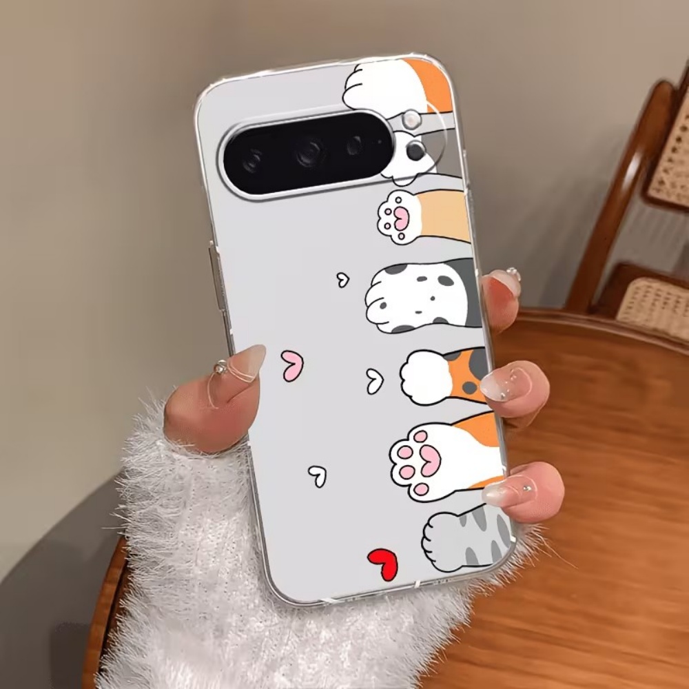 Phone Cases Pixel 9A - 만화 고양이 발자국 크리스탈 투명 실리콘