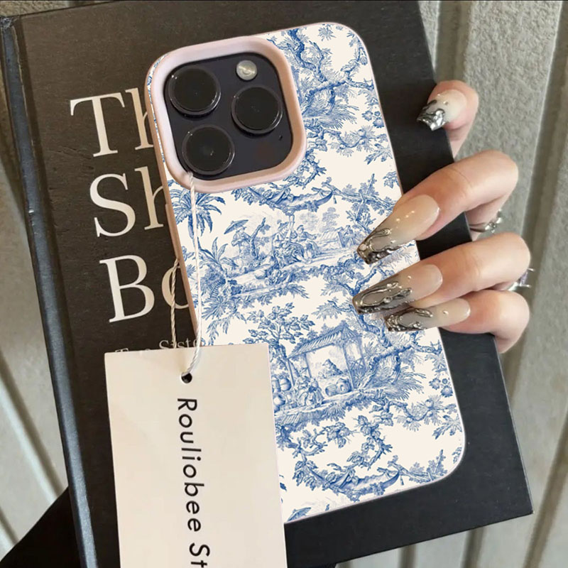 Phone Cases Blue - 패션 블루 화이트 도자기 폰 케이스