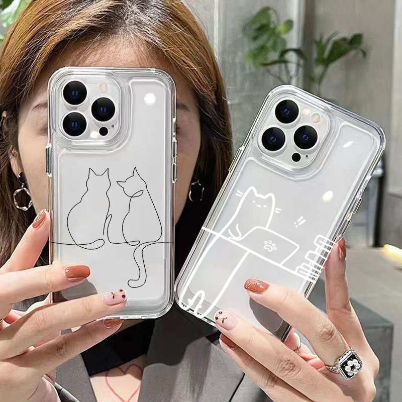 Phone Cases Cute - 귀여운 라인 고양이 디자인 낙하 방지
