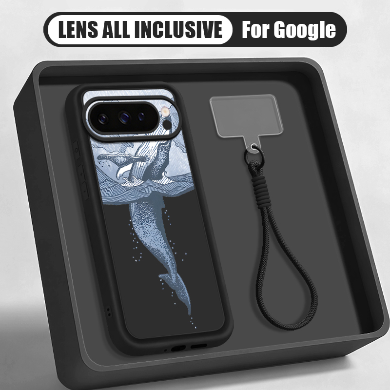 Phone Cases Pixel 9A - 혹등고래 프린트 손목 스트랩 끈 케이스
