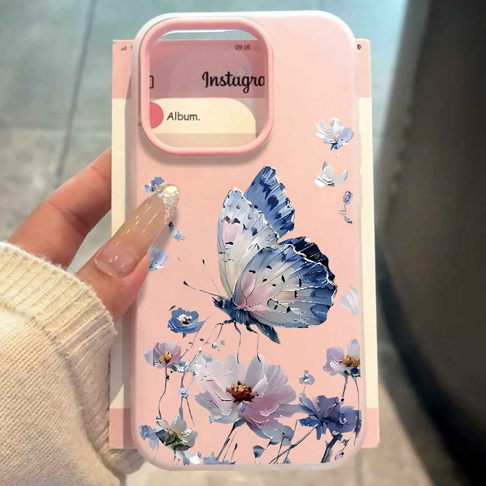 Phone Cases Blue - 수채화 블루 퍼플 나비 꽃무늬 폰