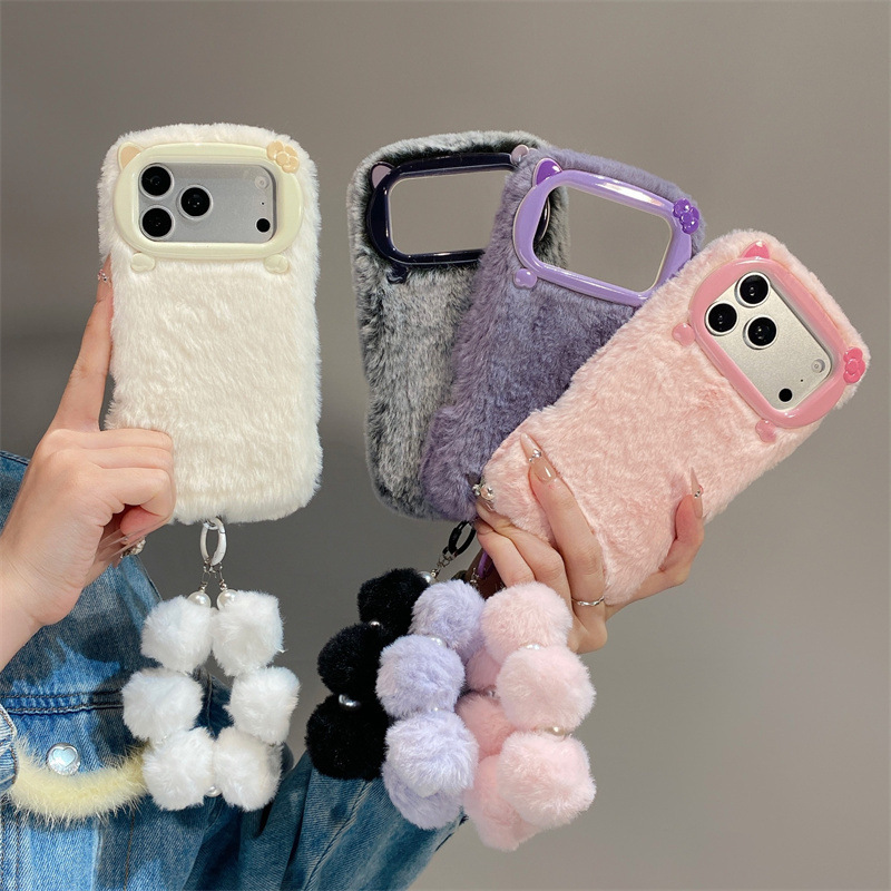 Phone Cases Iphone 17 - 고급 솔리드 컬러 퍼리 플러시 폰