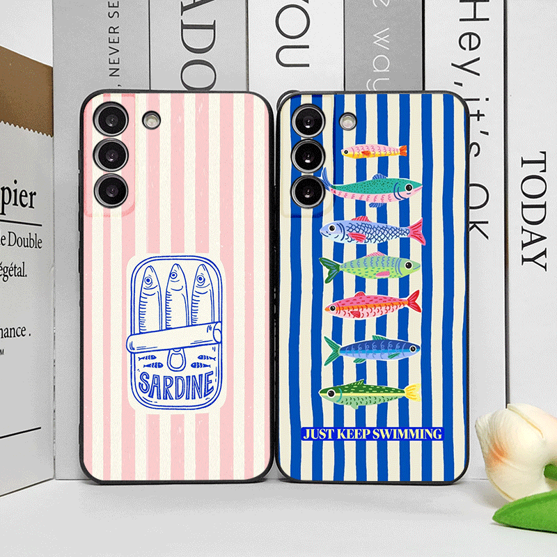 Phone Cases Cute - 귀여운 스트라이프 무늬 정어리 색깔 물고기