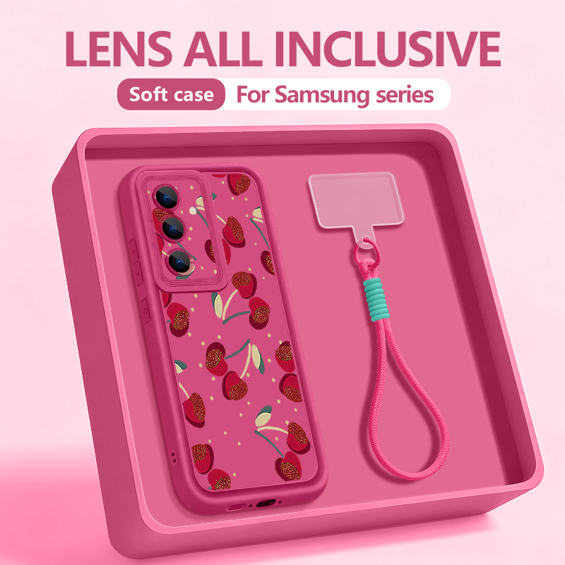 Phone Cases With Loop - 리틀 체리 패턴 끈형 폰 케이스