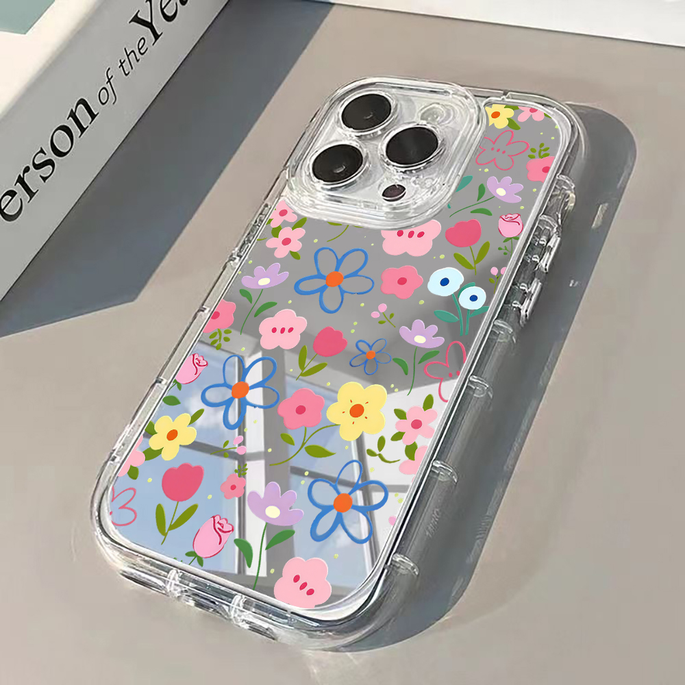 Phone Cases Otterbox - 한국 스타일 꽃무늬 실버 미러 폰