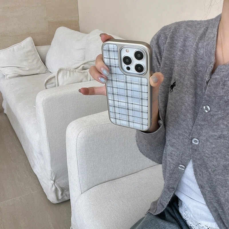 한국 인스 에폭시 블루 체크무늬 패턴 방탄 창의적 귀여 - Phone Cases Blue 리뷰 및 가격
