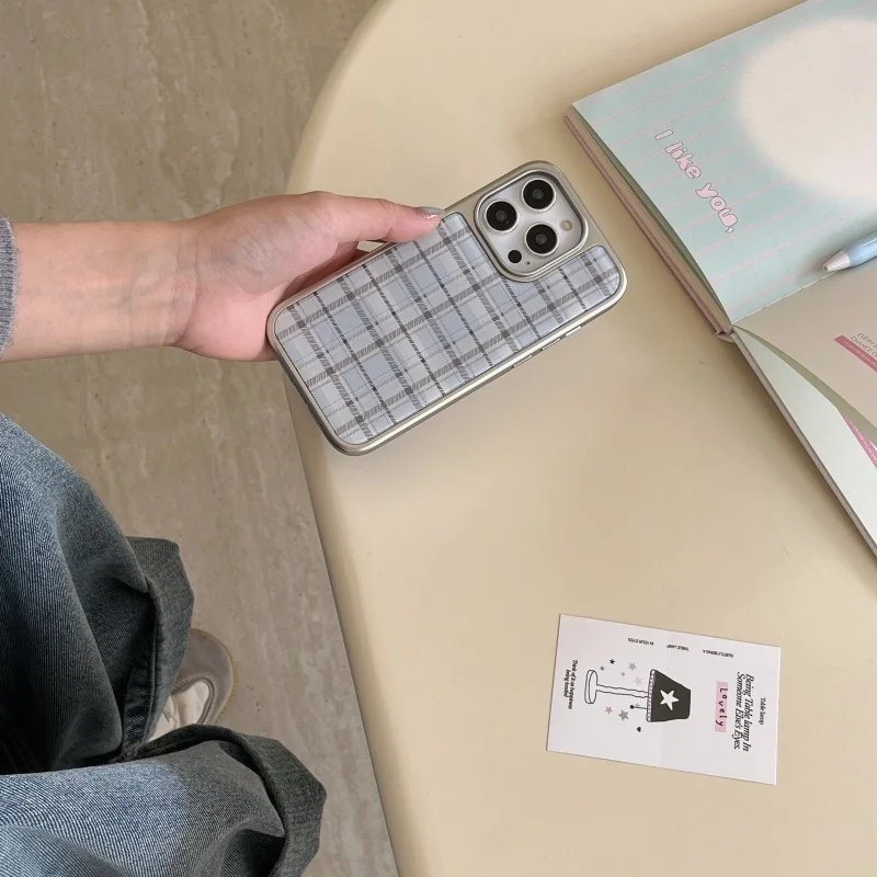 한국 인스 에폭시 블루 체크무늬 패턴 방탄 창의적 귀여 - Phone Cases Blue 리뷰 및 가격