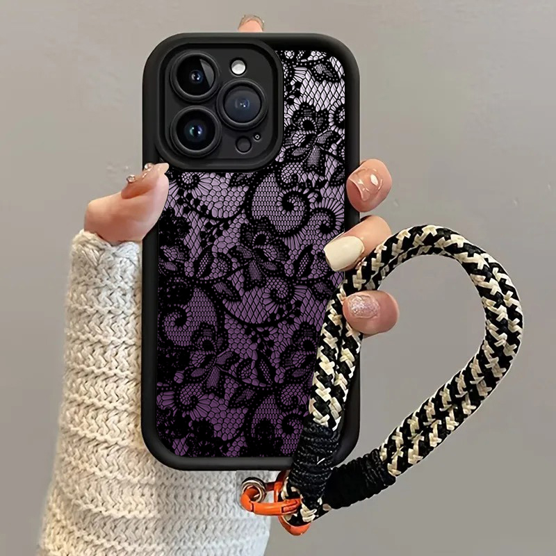 블랙 퍼플 레이스 핸드 스트랩 폰 케이스 삼성 갤럭시  - Phone Cases With Loop 리뷰 및 가격