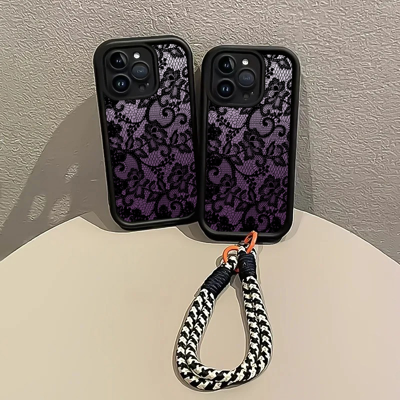 블랙 퍼플 레이스 핸드 스트랩 폰 케이스 삼성 갤럭시  - Phone Cases With Loop 리뷰 및 가격