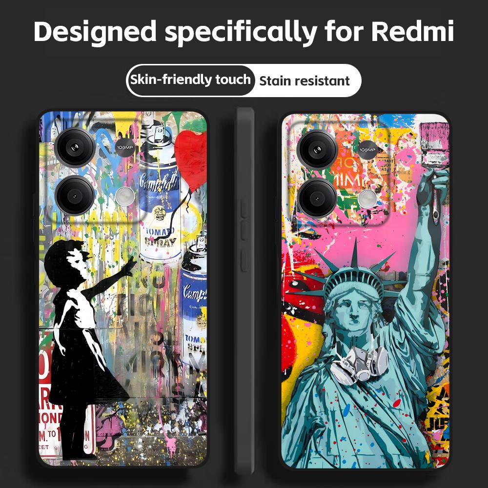 뱅크시 그래피티 아트 레드미 노트 14 13 12 11 - Phone Cases Xiaomi 리뷰 및 가격