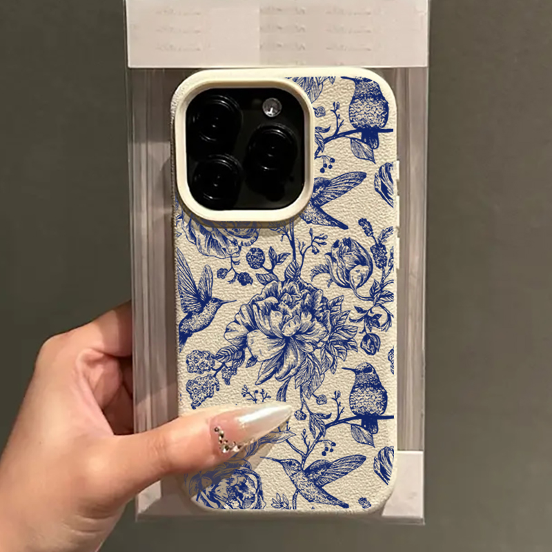 블루 레트로 플로럴 버드 패턴 아이폰 17 16 프로  - Phone Cases Blue 리뷰 및 가격