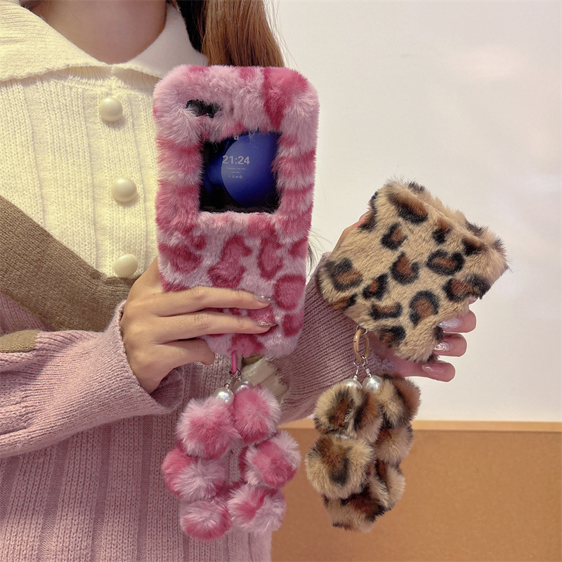 패션 레오파드 프린트 플러피 플러시 손목 스트랩 브래킷 - Phone Cases With Loop 리뷰 및 가격