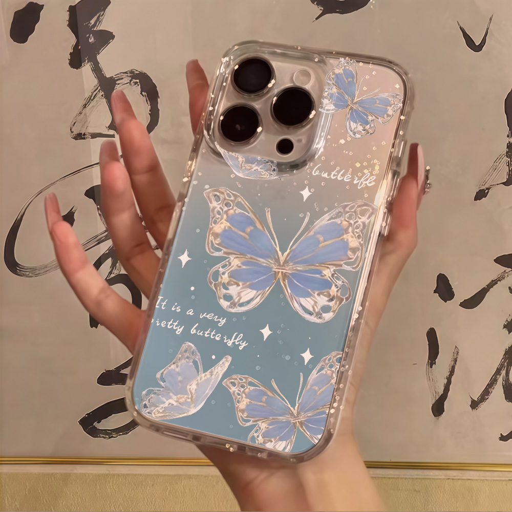 럭셔리 블루 버터플라이 투명 글리터 폰 케이스 (아이폰 - Phone Cases Blue 리뷰 및 가격