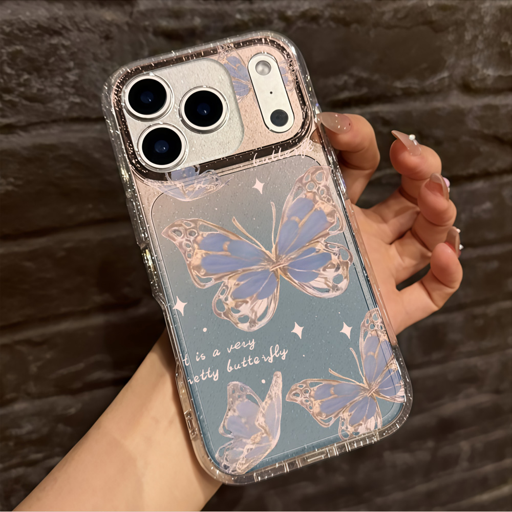 럭셔리 블루 버터플라이 투명 글리터 폰 케이스 (아이폰 - Phone Cases Blue 리뷰 및 가격