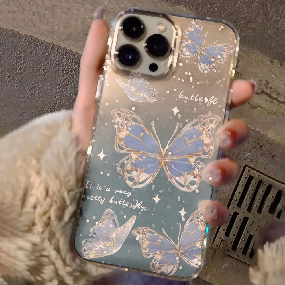 럭셔리 블루 버터플라이 투명 글리터 폰 케이스 (아이폰 - Phone Cases Blue 리뷰 및 가격