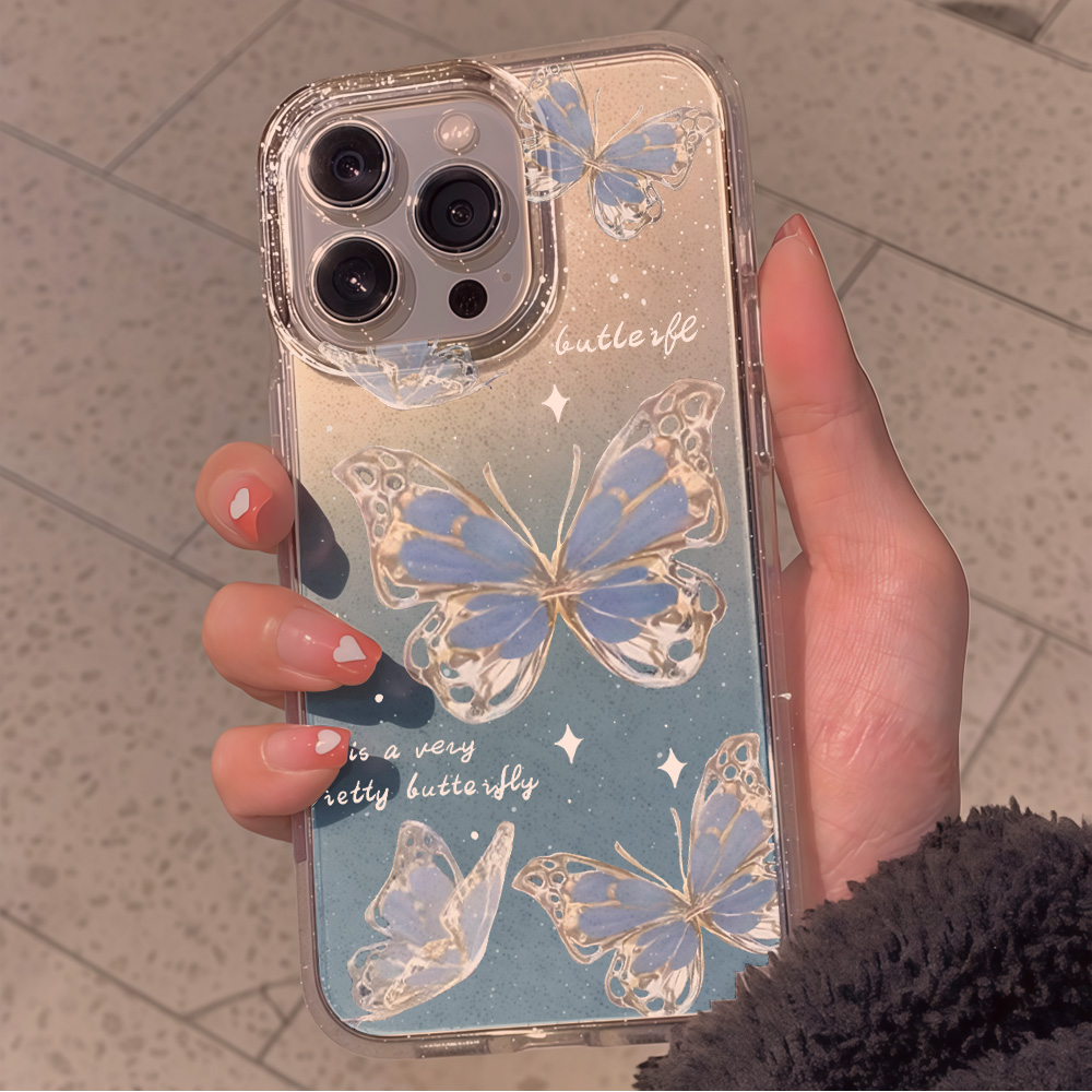 럭셔리 블루 버터플라이 투명 글리터 폰 케이스 (아이폰 - Phone Cases Blue 리뷰 및 가격