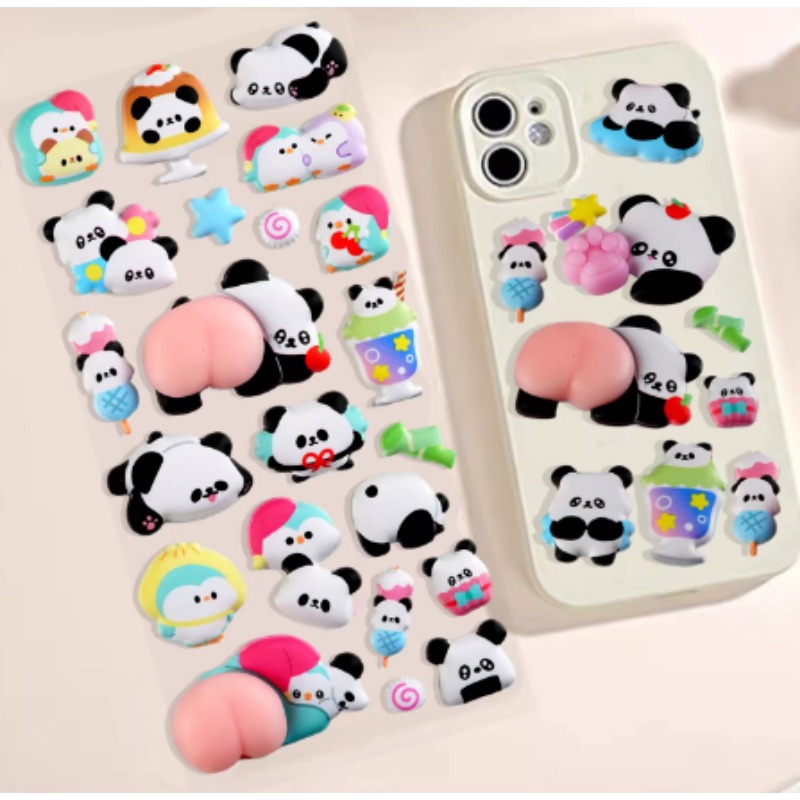 귀여운 3D 판다 만화 스트레스 해소 고무 장식 스티커 - Phone Cases Rubber 리뷰 및 가격