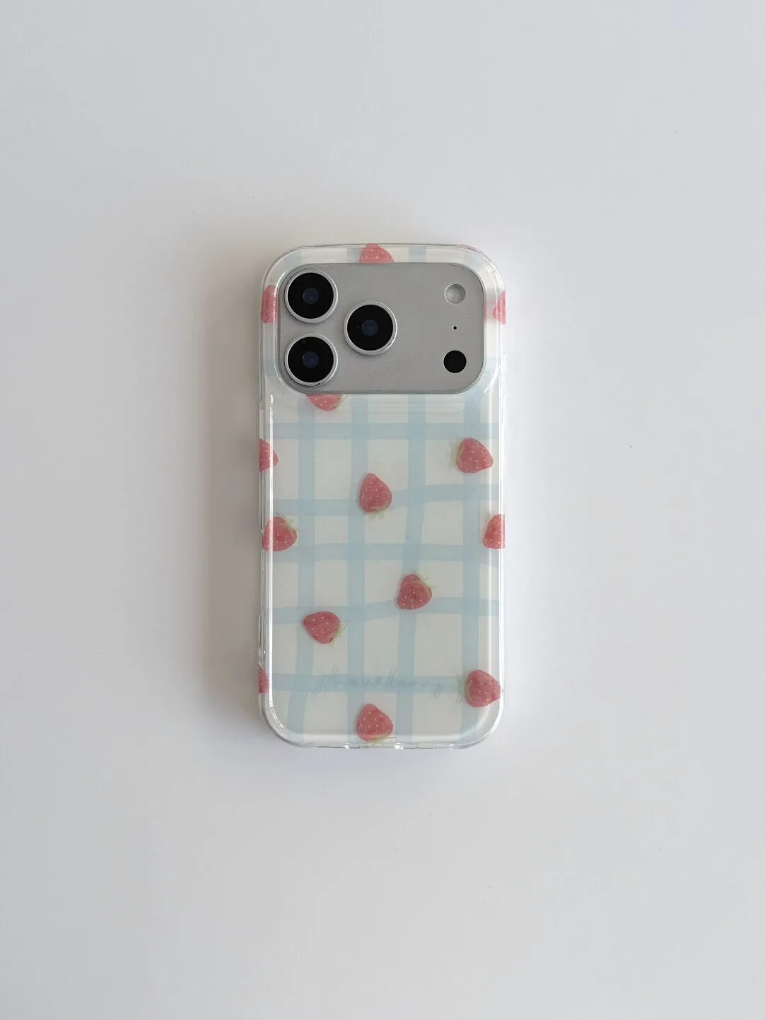 신선한 블루 그리드 패턴 딸기 디자인 고급 IMD 폰  - Phone Cases Blue 리뷰 및 가격